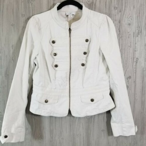 ann taylor white denim jacket